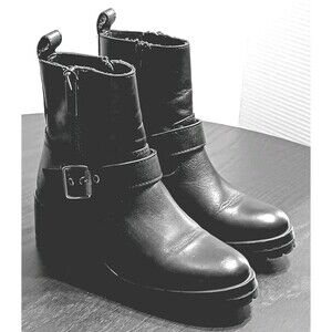 Steve Madden Garland Black Leather Women's Chunky Biker Booties Size 6.5